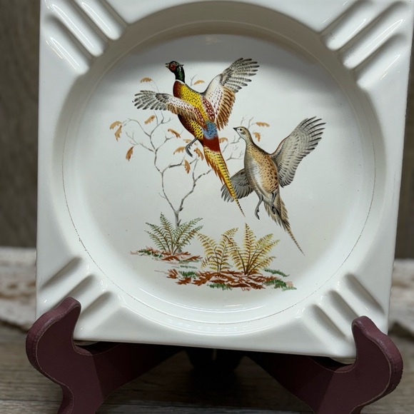Hyalyn Ashtray Trinket Dish Porcelain Hunting Pheasant USA Made 615 VTG *READ* - Picture 3 of 10